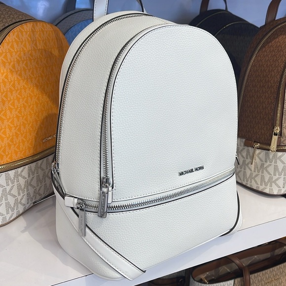 MICHAEL KORS Rhea Medium Pebbled Leather Zip Backpack
OPTIC WHITE 
NWT MK - Picture 5 of 16